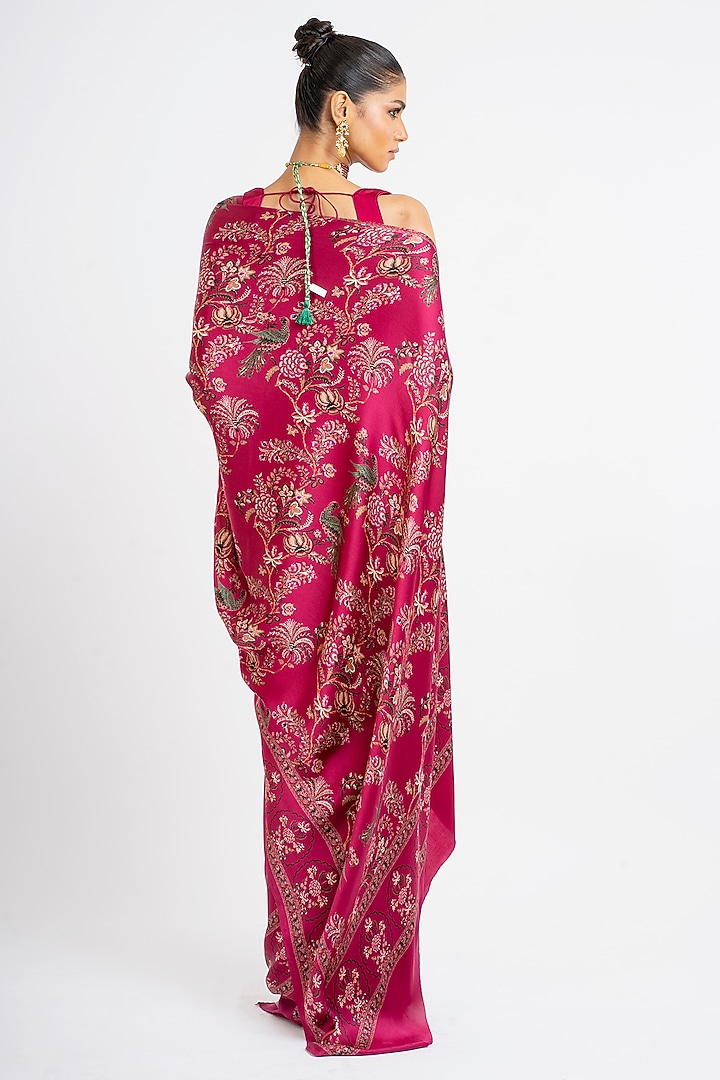 Red Pure Satin Silk Peacock Chintz Printed Party Wear Saree by Studio 113 at Pernia's Pop Up Shop