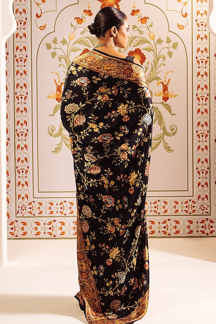 Black Pure Satin Silk Digital Chintz Printed Party Wear Saree by Studio 113 at Pernia's Pop Up Shop