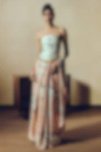 White Pure Satin Silk Abstract Floral Printed Corset by Studio 113 at Pernia's Pop Up Shop