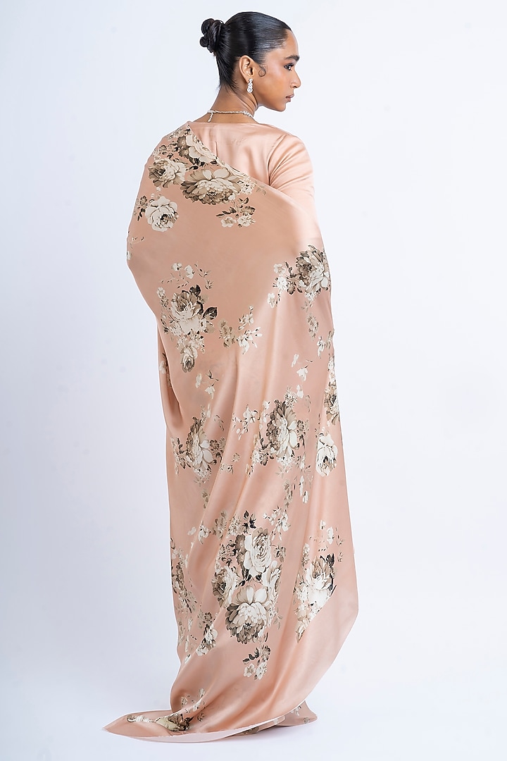 Blossom Pink Pure Satin Silk Abstract Floral Printed Party Wear Saree by Studio 113 at Pernia's Pop Up Shop