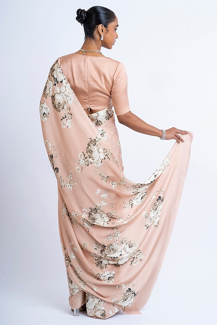 Blossom Pink Pure Satin Silk Abstract Floral Printed Party Wear Saree by Studio 113 at Pernia's Pop Up Shop