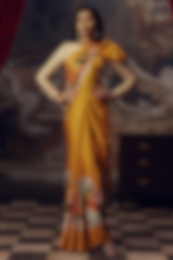 Tangerine Pure Satin Silk Chevron Printed Party Wear Saree by Studio 113 at Pernia's Pop Up Shop