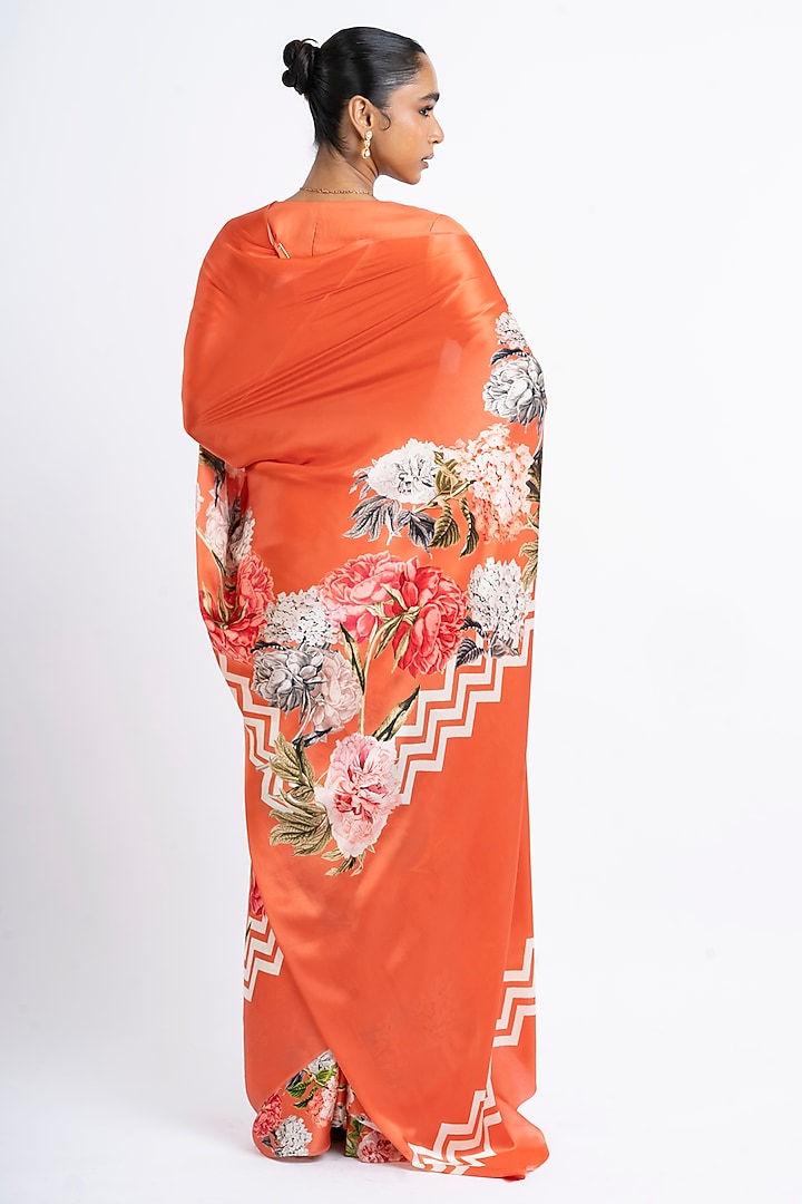 Rust Pure Satin Silk Hand Painted Party Wear Saree by Studio 113 at Pernia's Pop Up Shop