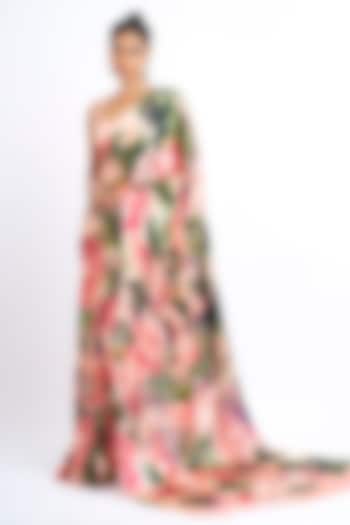 Blossom Pink Pure Satin SIlk Abstract Printed Party Wear Saree by Studio 113 at Pernia's Pop Up Shop