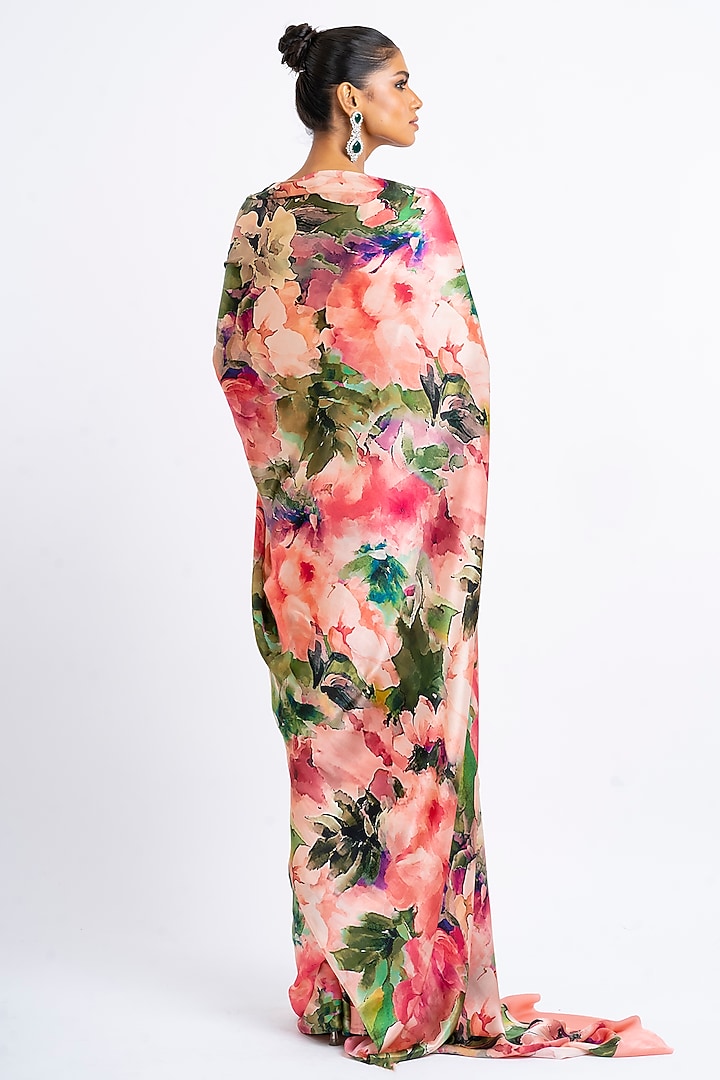 Blossom Pink Pure Satin SIlk Abstract Printed Party Wear Saree by Studio 113 at Pernia's Pop Up Shop