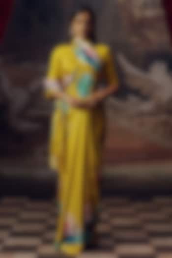 Canary Yellow Shaded Pure Satin Silk Floral Printed Party Wear Saree by Studio 113 at Pernia's Pop Up Shop