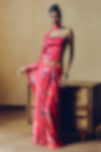Fuchsia Pure Satin Silk Floral Digital Printed Corset by Studio 113 at Pernia's Pop Up Shop