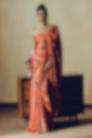 Orange Pure Satin Silk Floral Digital Printed Corset by Studio 113 at Pernia's Pop Up Shop