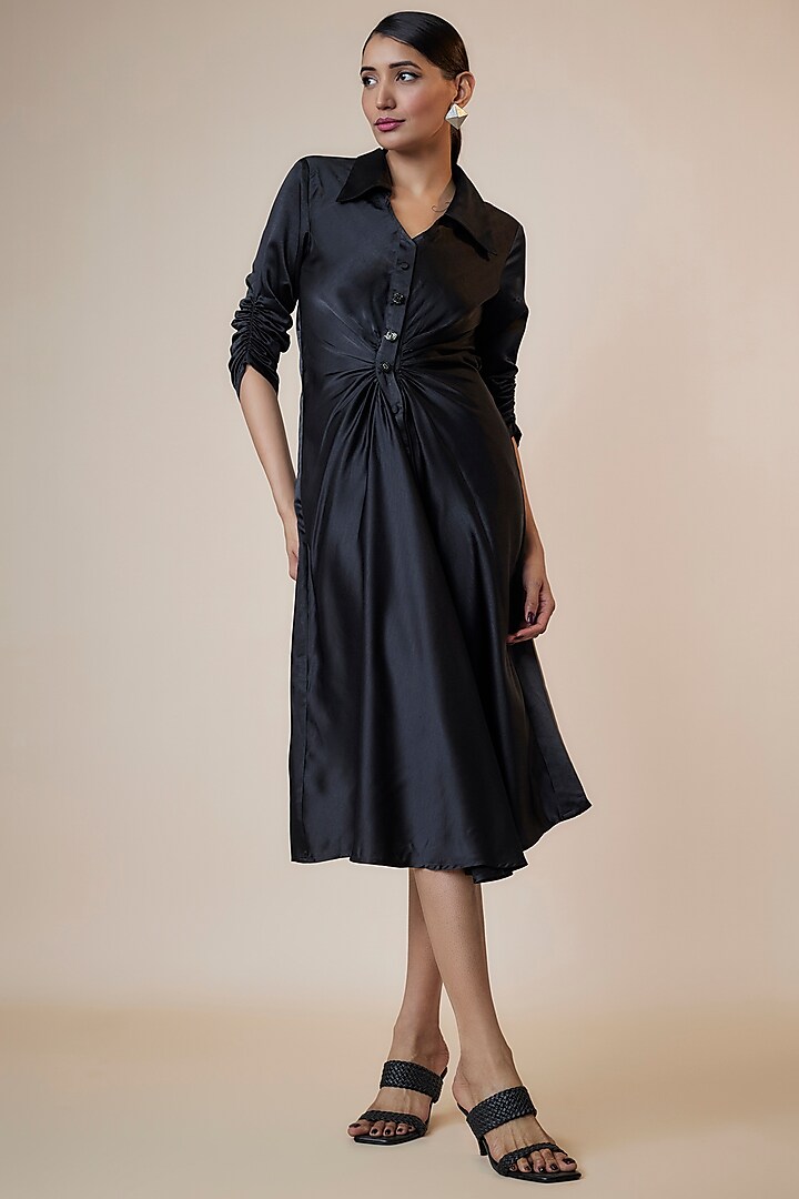 Black Satin Midi Dress by Style Junkiie