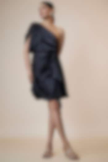 Black Satin Sarong Mini Dress by Style Junkiie