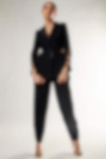 Black Heavy Georgette Embellished Jacket by Style Junkiie at Pernia's Pop Up Shop