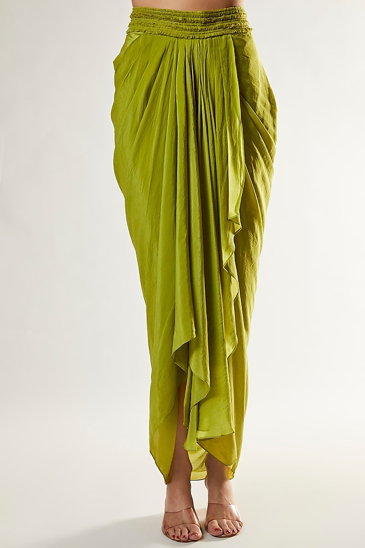 Green Crepe Draped Skirt by Style Junkiie