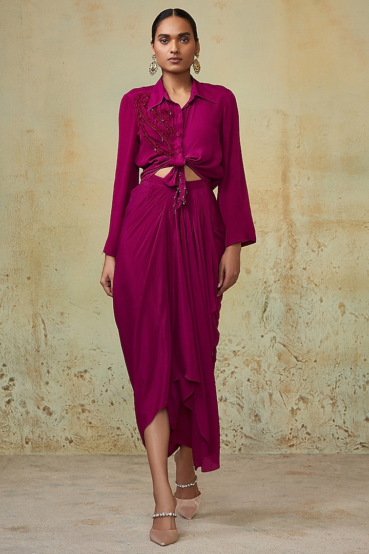 Magenta Crepe Maxi Dress by Style Junkiie