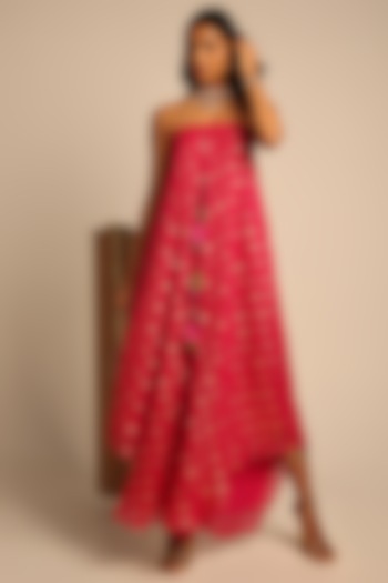 Fuchsia Self Embroidered Georgette Jumpsuit by Style Junkiie at Pernia's Pop Up Shop