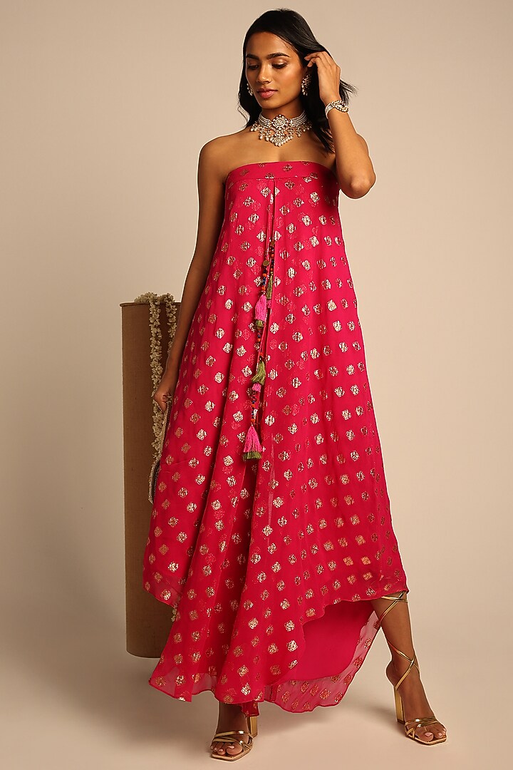 Fuchsia Self Embroidered Georgette Jumpsuit by Style Junkiie at Pernia's Pop Up Shop