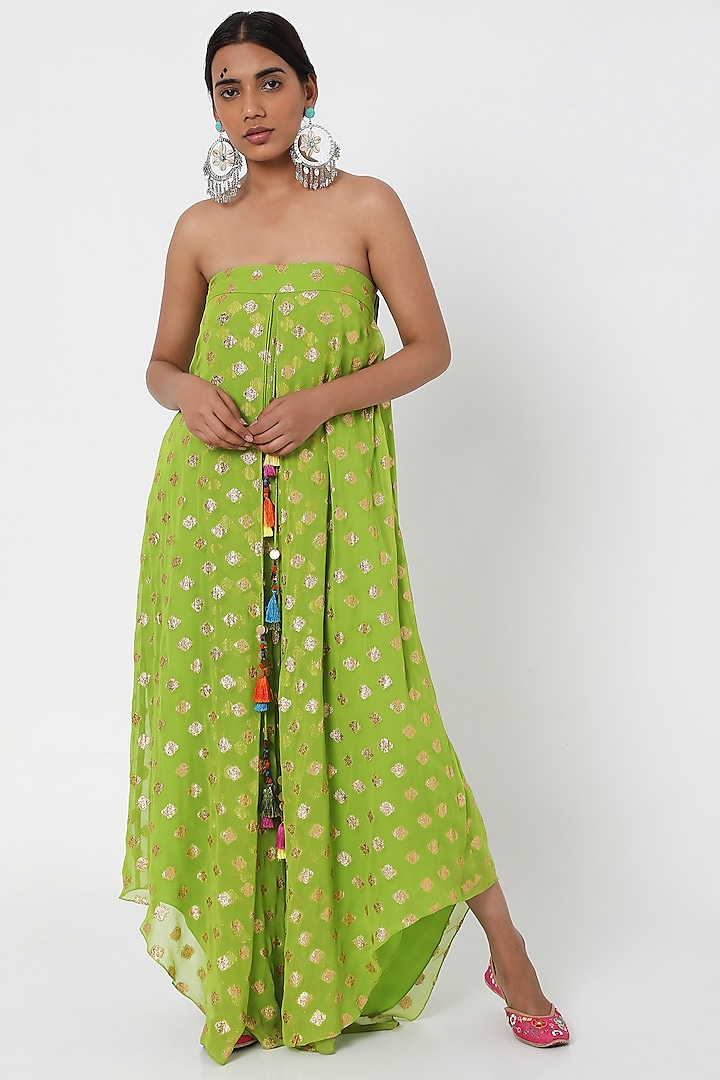 Green Self Embroidered Georgette Jumpsuit by Style Junkiie