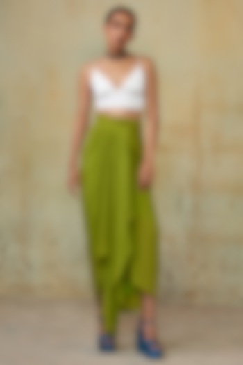 Lime Green Crepe Draped Skirt by Style Junkiie