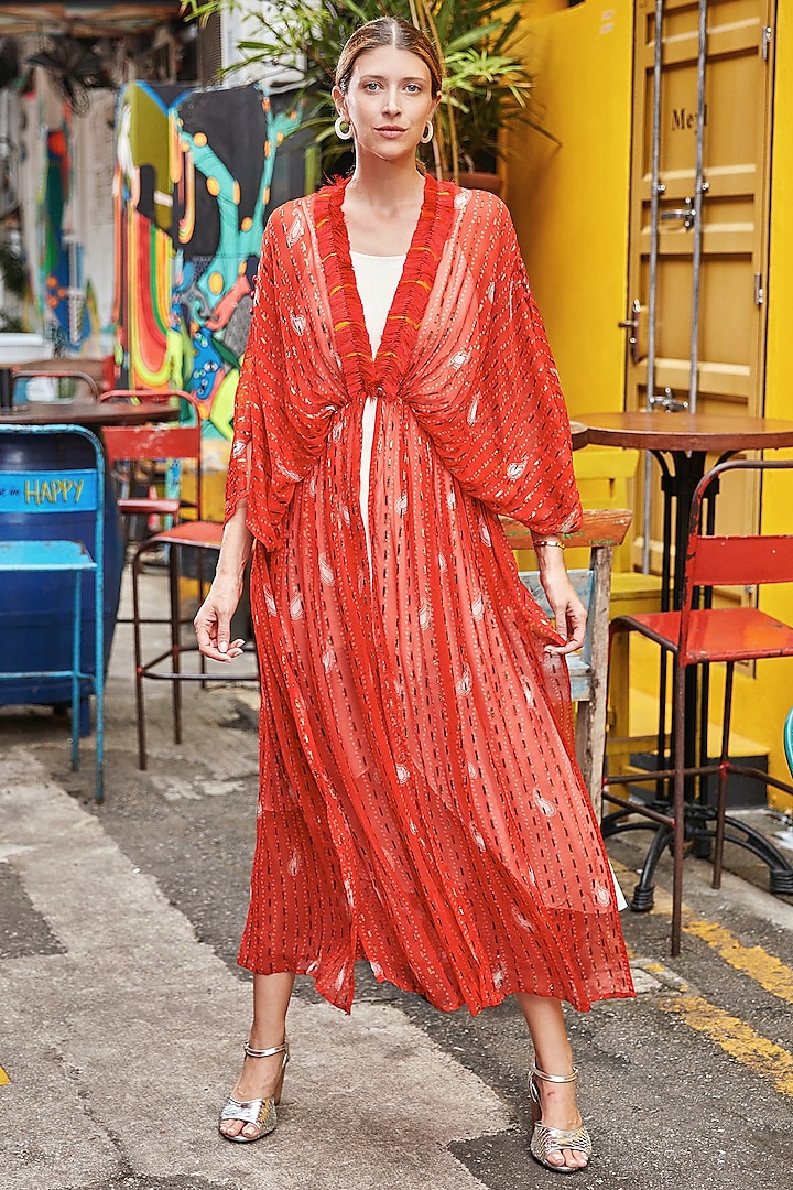 Red Chiffon Kimono Duster by Style Junkiie