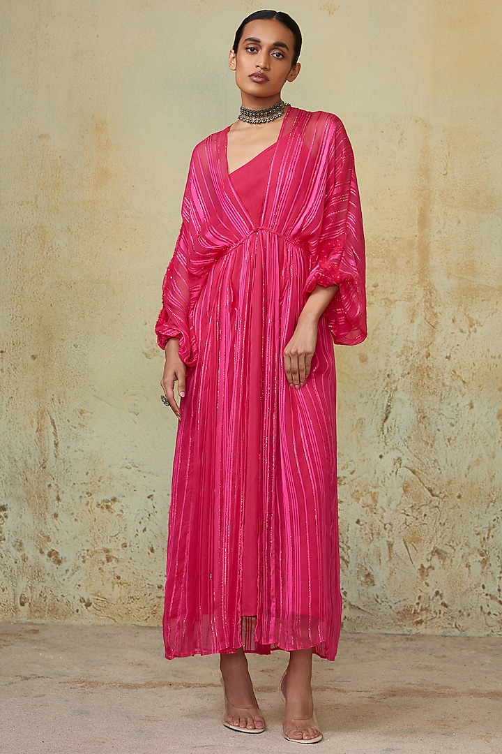 Pink Satin Chiffon Maxi Duster by Style Junkiie