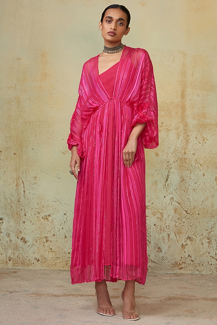 Pink Satin Chiffon Maxi Duster by Style Junkiie at Pernia's Pop Up Shop