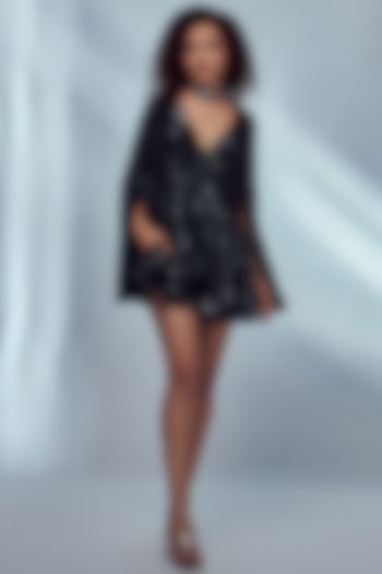 Black Sequins Embroidered Kaftan Romper by Style Junkiie at Pernia's Pop Up Shop