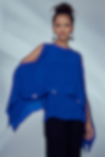 Cobalt Blue Organza Cold-Shoulder Top by Style Junkiie at Pernia's Pop Up Shop