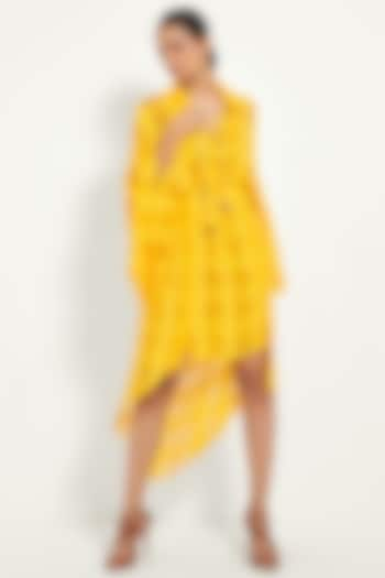 Mango Yellow Checkered Fabric Asymmetric Wrap Dress by Style Junkiie at Pernia's Pop Up Shop