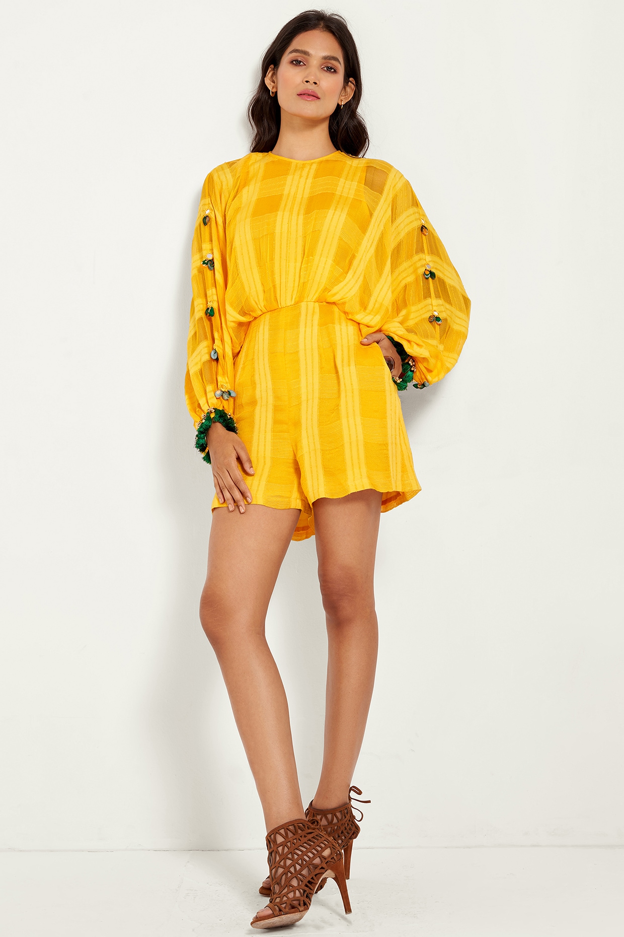 Yellow best sale checkered jumpsuit