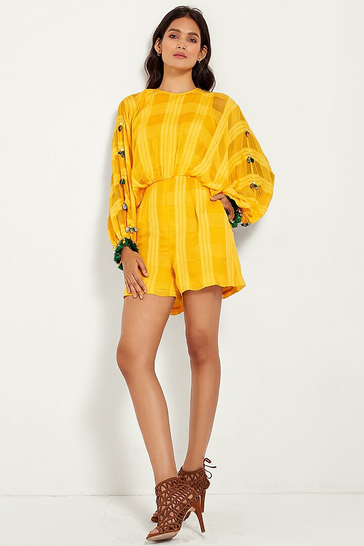 Yellow Textured Romper by Style Junkiie