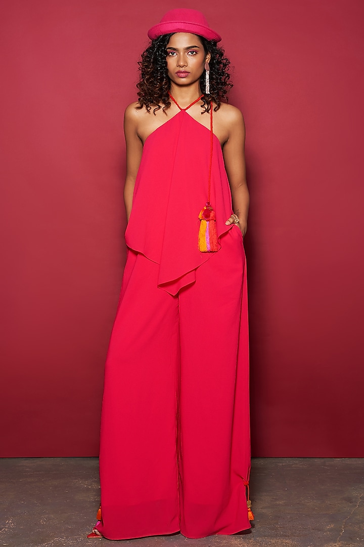 Fuchsia Moss Crepe Jumpsuit by Style Junkiie