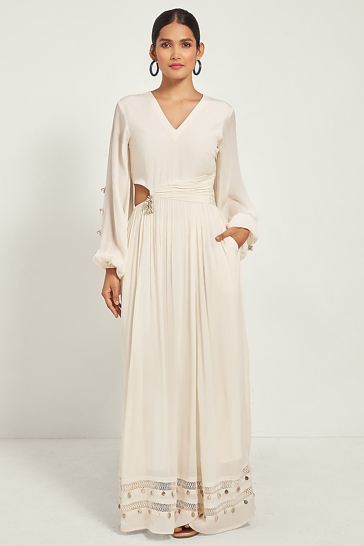 Ivory Moss Crepe Maxi Dress by Style Junkiie