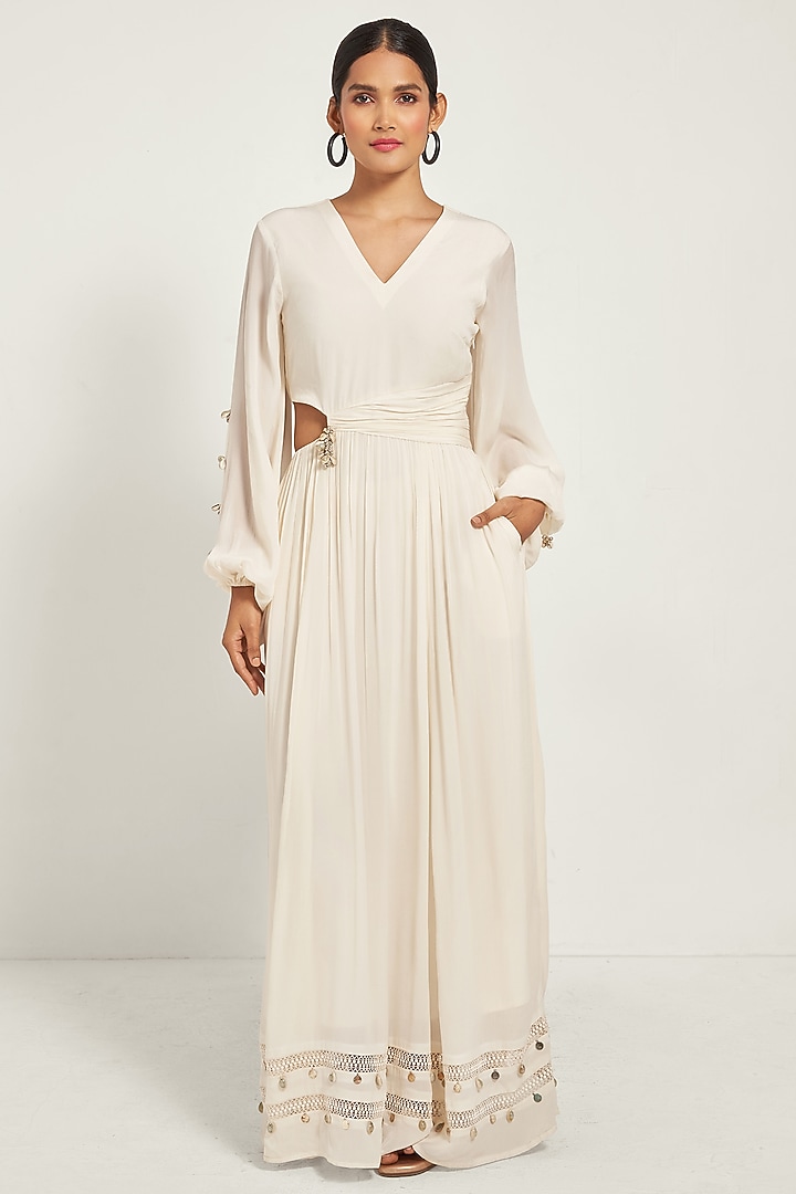Ivory Moss Crepe Maxi Summer Dress by Style Junkiie at Pernia's Pop Up Shop