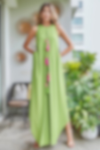 Lime Green Double Georgette Jumpsuit by Style Junkiie