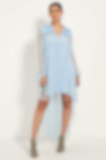 Ice Blue Chiffon Embroidered Layered Dress by Style Junkiie