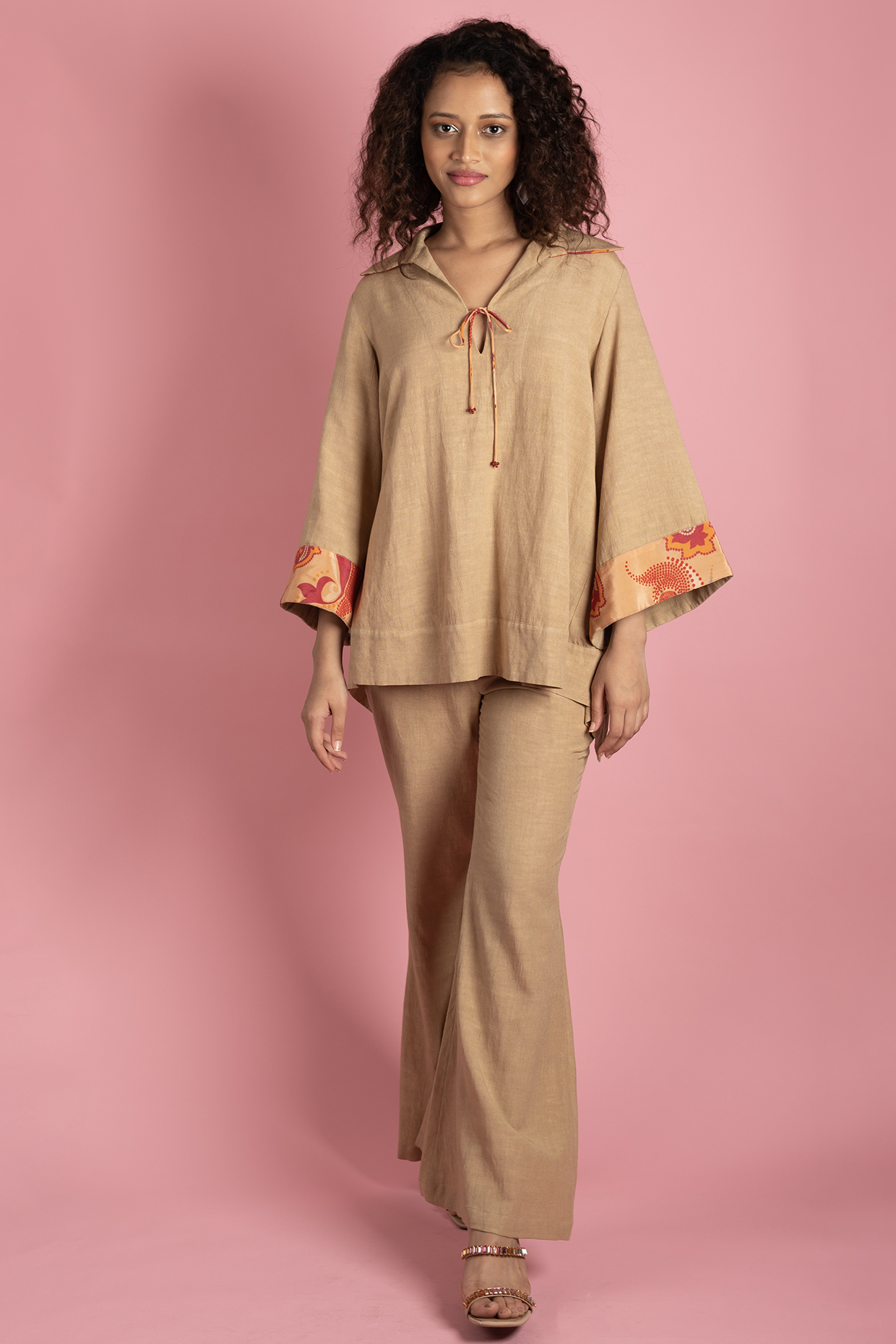 Beige Linen Pant Set by Style Junkiie at Pernia's Pop Up Shop