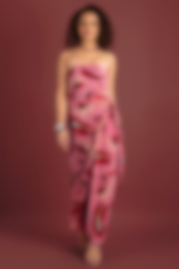 Pink Crepe Printed Off-Shoulder Jumpsuit by Style Junkiie