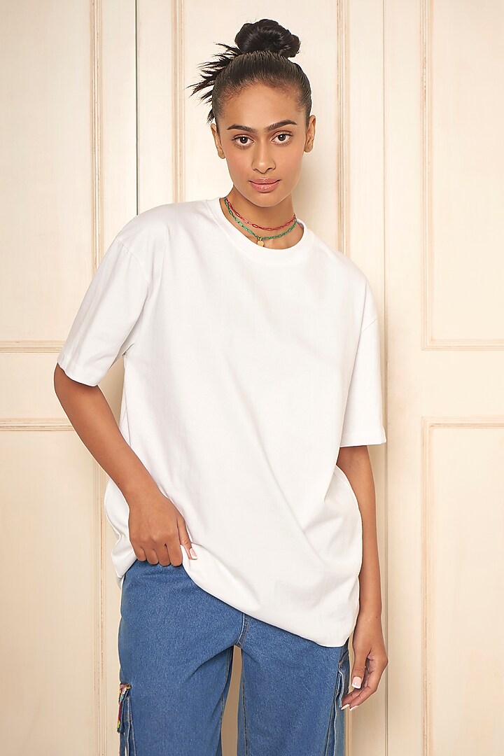 White Jersey Embroidered T-Shirt by Style Junkiie