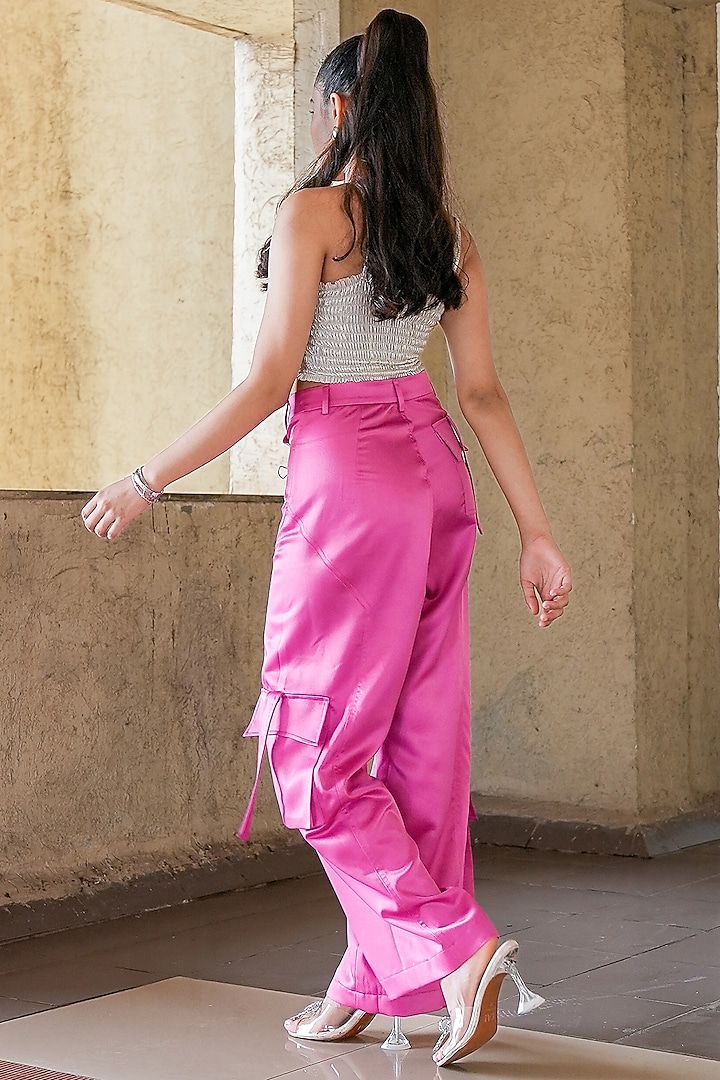Bubblegum Pink Moss Satin Cargo Pants Design by Style Junkiie at Pernia's  Pop Up Shop 2024