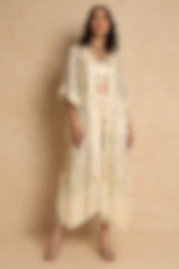 Cream Georgette Self-Embroidered High-Low Duster Cape by Style Junkiie at Pernia's Pop Up Shop