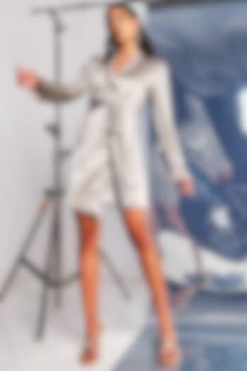 Silver Satin & Lycra Lame Cut-Out Blazer Dress by Style Junkiie