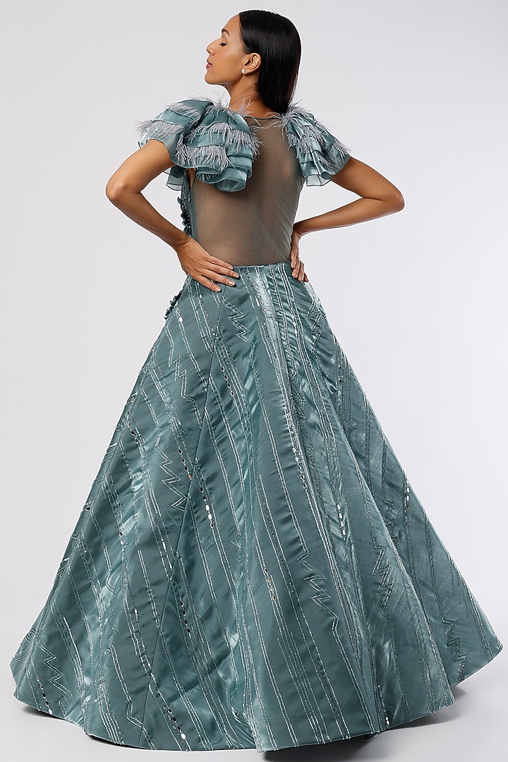 Sky Blue Hand Embroidered Ball Wedding Gown by The Story of Kohl at Pernia's Pop Up Shop
