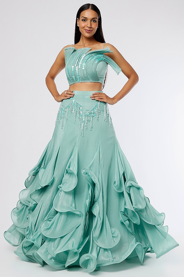 Sea Green Embroidered Lehenga Set by The Story of Kohl
