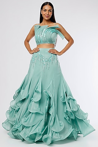 Sea Green Embroidered Lehenga Set by The Story of Kohl