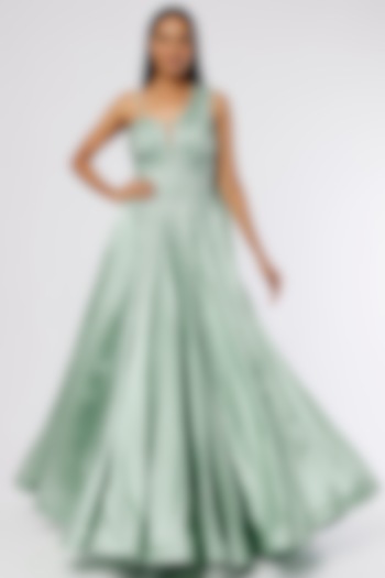 Sea Green Embroidered Flared Gown by The Story of Kohl