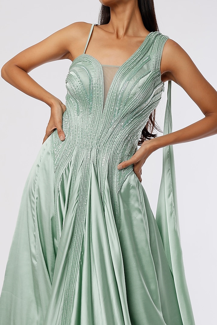 Sea Green Embroidered Flared Engagement Gown by The Story of Kohl at Pernia's Pop Up Shop