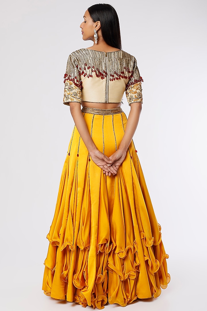 Mustard Yellow Chinon Wedding Lehenga Set by The Story of Kohl at Pernia's Pop Up Shop