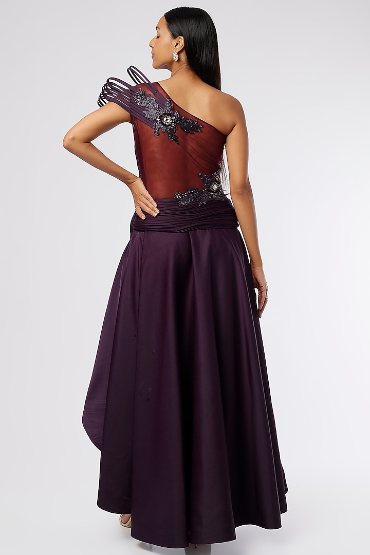 Dark Wine Embroidered Engagement Gown by The Story of Kohl at Pernia's Pop Up Shop