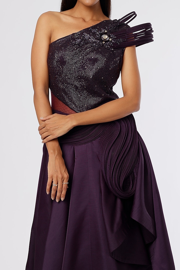 Dark Wine Embroidered Engagement Gown by The Story of Kohl at Pernia's Pop Up Shop