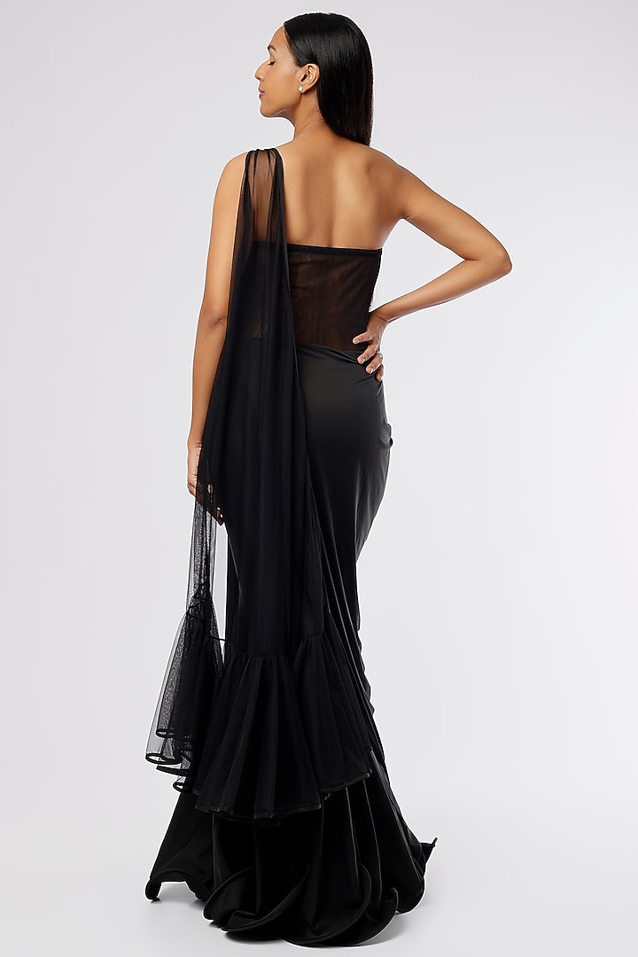 Black Embroidered Pre-Stitched Wedding Saree by The Story of Kohl at Pernia's Pop Up Shop