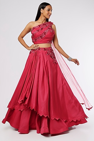 Fuchsia Pink Satin Lehenga Set by The Story of Kohl
